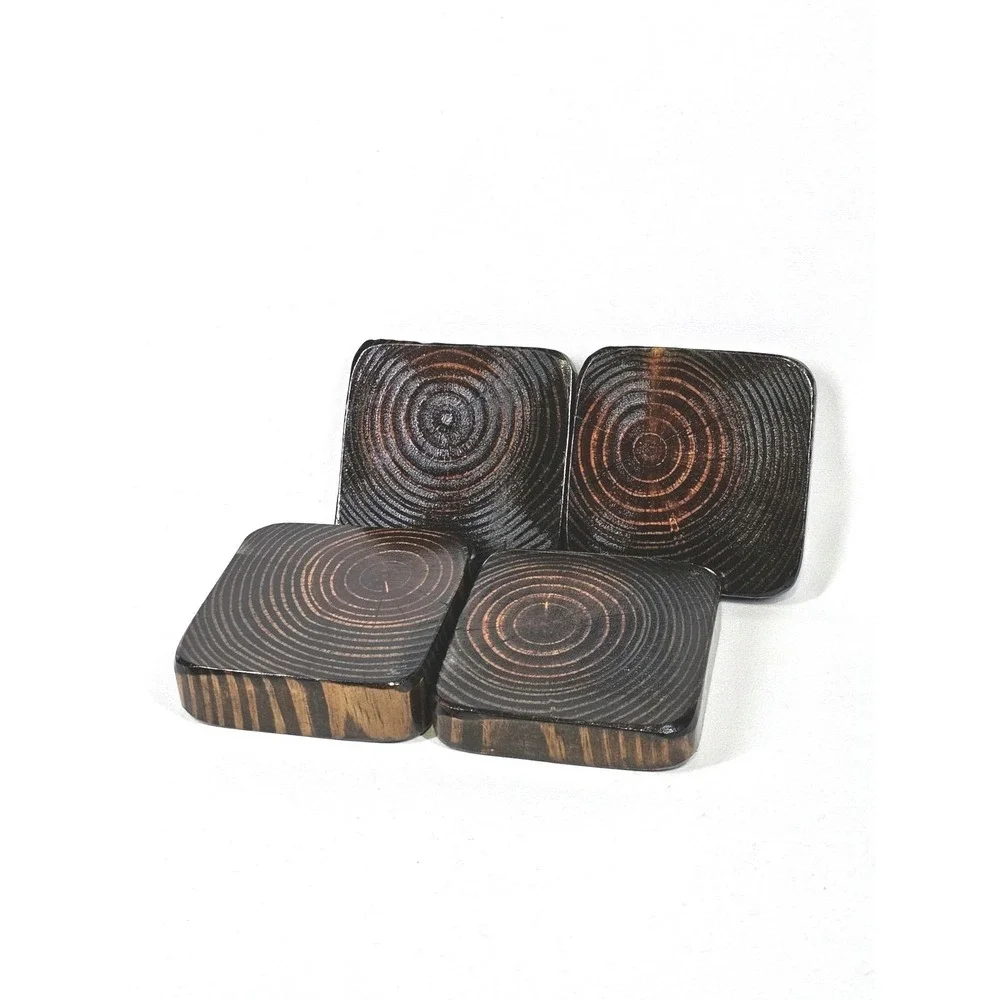 Set of 4 Multi-size Handmade Rustic Wooden Square Drink Coasters Table Protector